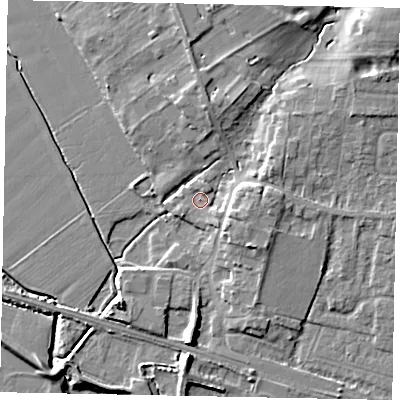 Shaded relief map of the ground around HU151EP, computed from Environment Agency LiDAR. The ground here sits at about 6 m above sea level and falls 13 m across the surrounding 800 m. Surface water reaching this point runs off ground lying to the east-south-east, 5.1 m higher.