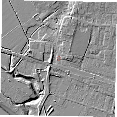 Shaded relief map of the ground around HU151FJ, computed from Environment Agency LiDAR. The ground here sits at about 5 m above sea level and falls 12 m across the surrounding 800 m. Surface water reaching this point runs off ground lying to the west-south-west, 5.9 m higher.