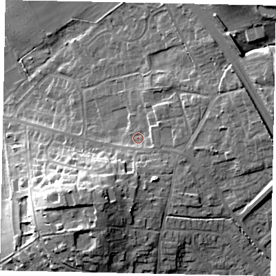 Shaded relief map of the ground around HU151JB, computed from Environment Agency LiDAR. The ground here sits at about 22 m above sea level and falls 22 m across the surrounding 800 m. Surface water reaching this point runs off ground lying to the south, 7.3 m higher.