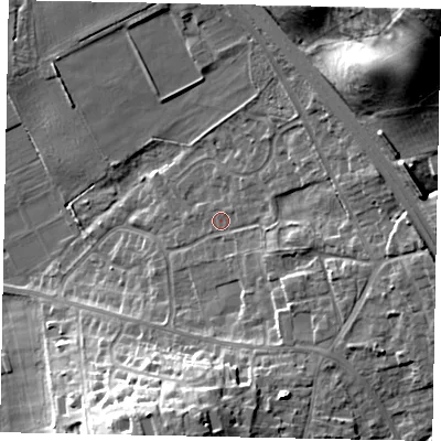 Shaded relief map of the ground around HU151JF, computed from Environment Agency LiDAR. The ground here sits at about 21 m above sea level and falls 46 m across the surrounding 800 m. Surface water reaching this point runs off ground lying to the north-east, 37.8 m higher.