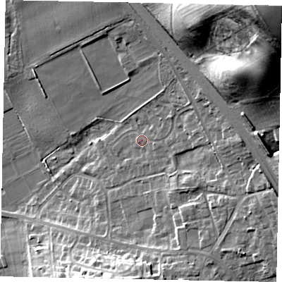 Shaded relief map of the ground around HU151LL, computed from Environment Agency LiDAR. The ground here sits at about 21 m above sea level and falls 53 m across the surrounding 800 m. Surface water reaching this point runs off ground lying to the north-east, 21.6 m higher.