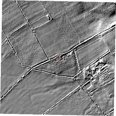 Shaded relief map of the ground around HU151RA, computed from Environment Agency LiDAR. The ground here sits at about 5 m above sea level and falls 17 m across the surrounding 800 m. Surface water reaching this point runs off ground lying to the west, 0.7 m higher.