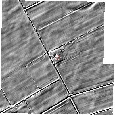 Shaded relief map of the ground around HU151RD, computed from Environment Agency LiDAR. The ground here sits at about 3 m above sea level and falls 3 m across the surrounding 800 m. Surface water reaching this point runs off ground lying to the south, 1.1 m higher.