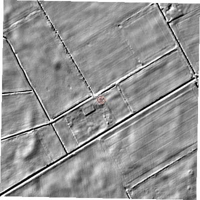 Shaded relief map of the ground around HU151RE, computed from Environment Agency LiDAR. The ground here sits at about 1 m above sea level and falls 4 m across the surrounding 800 m. Surface water reaching this point runs off ground lying to the north-east, 1.7 m higher.