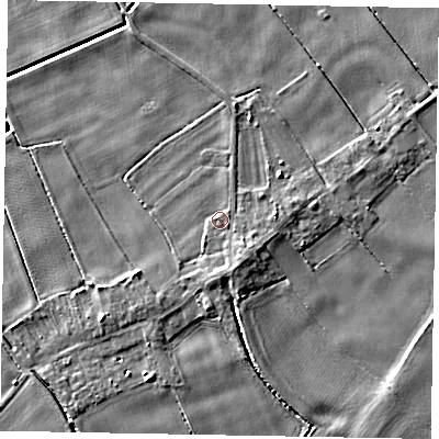 Shaded relief map of the ground around HU151RH, computed from Environment Agency LiDAR. The ground here sits at about 3 m above sea level and falls 5 m across the surrounding 800 m. Surface water reaching this point runs off ground lying to the south, 2.2 m higher.
