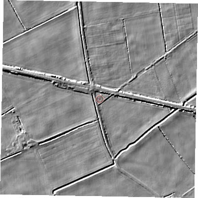 Shaded relief map of the ground around HU151RQ, computed from Environment Agency LiDAR. The ground here sits at about 2 m above sea level and falls 4 m across the surrounding 800 m. Surface water reaching this point runs off ground lying to the north-north-east, 3.0 m higher.