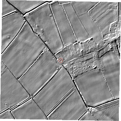 Shaded relief map of the ground around HU151RR, computed from Environment Agency LiDAR. The ground here sits at about 2 m above sea level and falls 5 m across the surrounding 800 m. Surface water reaching this point runs off ground lying to the east-south-east, 3.5 m higher.