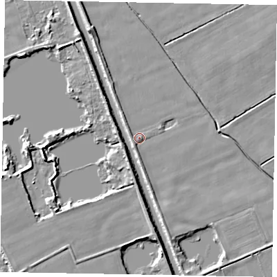 Shaded relief map of the ground around HU151RT, computed from Environment Agency LiDAR. The ground here sits at about 1 m above sea level and falls 5 m across the surrounding 800 m. Surface water reaching this point runs off ground lying to the south-west, 1.3 m higher.