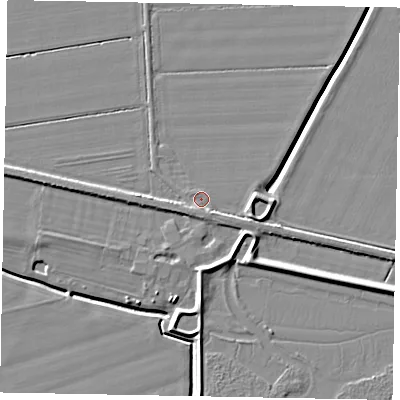 Shaded relief map of the ground around HU151RX, computed from Environment Agency LiDAR. The ground here sits at about 4 m above sea level and falls 7 m across the surrounding 800 m. Surface water reaching this point runs off ground lying to the east, 3.0 m higher.