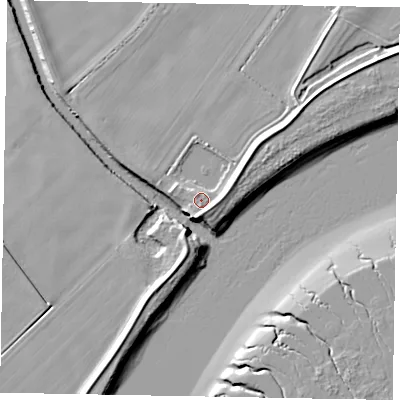 Shaded relief map of the ground around HU151WL, computed from Environment Agency LiDAR. The ground here sits at about 4 m above sea level and falls 7 m across the surrounding 800 m. Surface water reaching this point runs off ground lying to the south, 4.1 m higher.