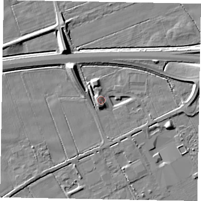 Shaded relief map of the ground around HU152AW, computed from Environment Agency LiDAR. The ground here sits at about 6 m above sea level and falls 10 m across the surrounding 800 m. Surface water reaching this point runs off ground lying to the west-south-west, 4.9 m higher.
