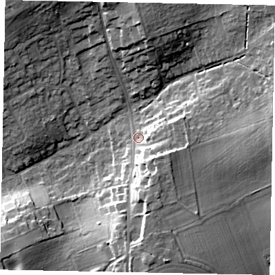 Shaded relief map of the ground around HU152BP, computed from Environment Agency LiDAR. The ground here sits at about 29 m above sea level and falls 18 m across the surrounding 800 m. Surface water reaching this point runs off ground lying to the south-south-east, 10.5 m higher.