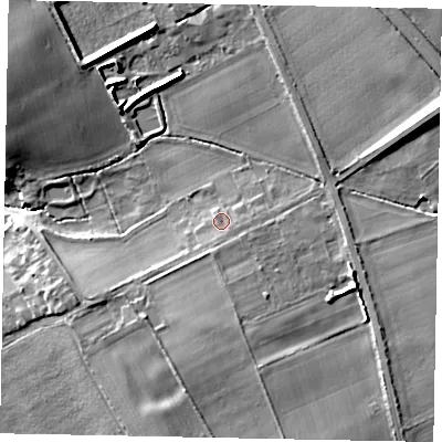 Shaded relief map of the ground around HU152DD, computed from Environment Agency LiDAR. The ground here sits at about 20 m above sea level and falls 19 m across the surrounding 800 m. Surface water reaching this point runs off ground lying to the south, 2.7 m higher.
