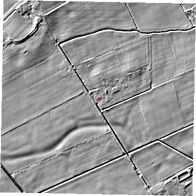 Shaded relief map of the ground around HU152EB, computed from Environment Agency LiDAR. The ground here sits at about 3 m above sea level and falls 5 m across the surrounding 800 m. Surface water reaching this point runs off ground lying to the west-north-west, 2.5 m higher.