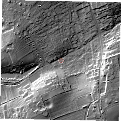 Shaded relief map of the ground around HU152EP, computed from Environment Agency LiDAR. The ground here sits at about 25 m above sea level and falls 20 m across the surrounding 800 m. Surface water reaching this point runs off ground lying to the north-east, 16.0 m higher.