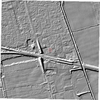 Shaded relief map of the ground around HU152FD, computed from Environment Agency LiDAR. The ground here sits at about 3 m above sea level and falls 8 m across the surrounding 800 m. Surface water reaching this point runs off ground lying to the west-south-west, 6.4 m higher.