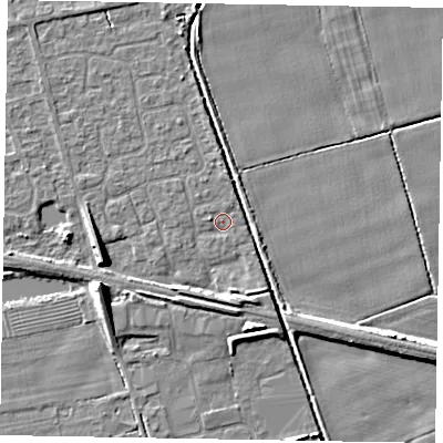 Shaded relief map of the ground around HU152FE, computed from Environment Agency LiDAR. The ground here sits at about 3 m above sea level and falls 8 m across the surrounding 800 m. Surface water reaching this point runs off ground lying to the west-south-west, 6.2 m higher.