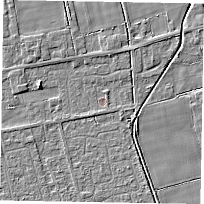 Shaded relief map of the ground around HU152FL, computed from Environment Agency LiDAR. The ground here sits at about 2 m above sea level and falls 4 m across the surrounding 800 m. Surface water reaching this point runs off ground lying to the north-east, 2.1 m higher.
