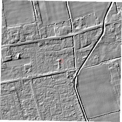 Shaded relief map of the ground around HU152FN, computed from Environment Agency LiDAR. The ground here sits at about 2 m above sea level and falls 4 m across the surrounding 800 m. Surface water reaching this point runs off ground lying to the north-east, 2.1 m higher.