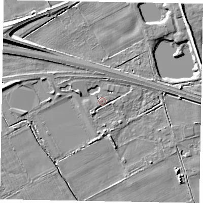 Shaded relief map of the ground around HU152FT, computed from Environment Agency LiDAR. The ground here sits at about 4 m above sea level and falls 10 m across the surrounding 800 m. Surface water reaching this point runs off ground lying to the east-north-east, 2.0 m higher.