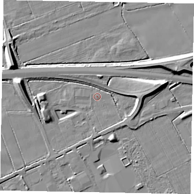 Shaded relief map of the ground around HU152FX, computed from Environment Agency LiDAR. The ground here sits at about 3 m above sea level and falls 10 m across the surrounding 800 m. Surface water reaching this point runs off ground lying to the east, 9.6 m higher.