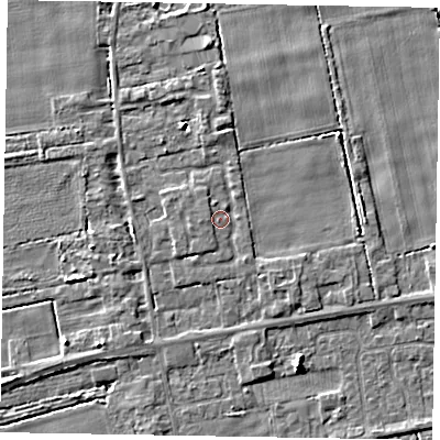 Shaded relief map of the ground around HU152GD, computed from Environment Agency LiDAR. The ground here sits at about 4 m above sea level and falls 4 m across the surrounding 800 m. Surface water reaching this point runs off ground lying to the north-north-west, 2.2 m higher.