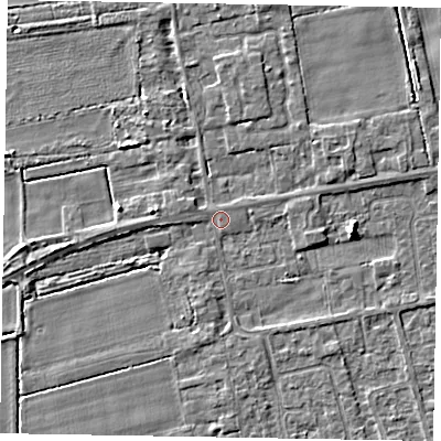 Shaded relief map of the ground around HU152GN, computed from Environment Agency LiDAR. The ground here sits at about 3 m above sea level and falls 4 m across the surrounding 800 m. Surface water reaching this point runs off ground lying to the west, 0.8 m higher.