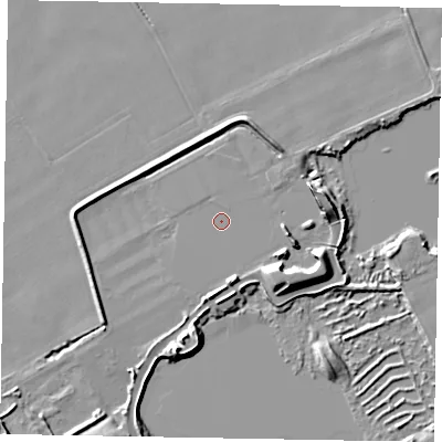 Shaded relief map of the ground around HU152GS, computed from Environment Agency LiDAR. The ground here sits at about 2 m above sea level and falls 10 m across the surrounding 800 m. Surface water reaching this point runs off ground lying to the south-south-west, 7.2 m higher.