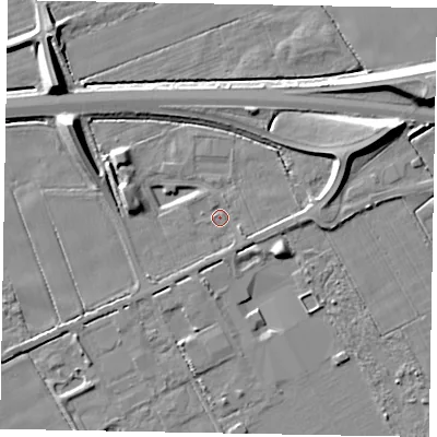 Shaded relief map of the ground around HU152GX, computed from Environment Agency LiDAR. The ground here sits at about 3 m above sea level and falls 10 m across the surrounding 800 m. Surface water reaching this point runs off ground lying to the east-north-east, 6.5 m higher.