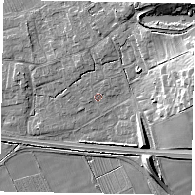 Shaded relief map of the ground around HU152HB, computed from Environment Agency LiDAR. The ground here sits at about 15 m above sea level and falls 23 m across the surrounding 800 m. Surface water reaching this point runs off ground lying to the north-north-east, 4.5 m higher.