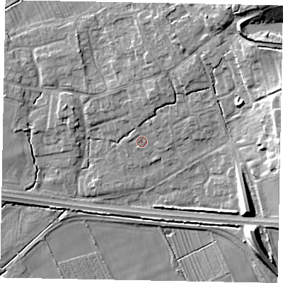 Shaded relief map of the ground around HU152HD, computed from Environment Agency LiDAR. The ground here sits at about 14 m above sea level and falls 21 m across the surrounding 800 m. Surface water reaching this point runs off ground lying to the north-east, 14.3 m higher.