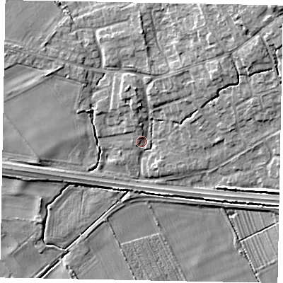 Shaded relief map of the ground around HU152HE, computed from Environment Agency LiDAR. The ground here sits at about 12 m above sea level and falls 13 m across the surrounding 800 m. Surface water reaching this point runs off ground lying to the north-east, 5.2 m higher.