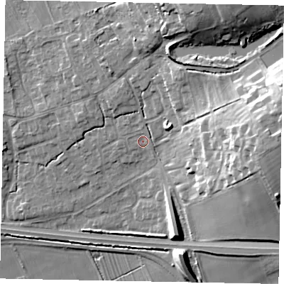 Shaded relief map of the ground around HU152HJ, computed from Environment Agency LiDAR. The ground here sits at about 16 m above sea level and falls 26 m across the surrounding 800 m. Surface water reaching this point runs off ground lying to the north-east, 1.1 m higher.