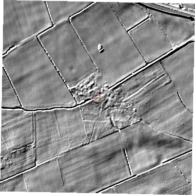 Shaded relief map of the ground around HU152JP, computed from Environment Agency LiDAR. The ground here sits at about 4 m above sea level and falls 7 m across the surrounding 800 m. Surface water reaching this point runs off ground lying to the east-north-east, 0.8 m higher.