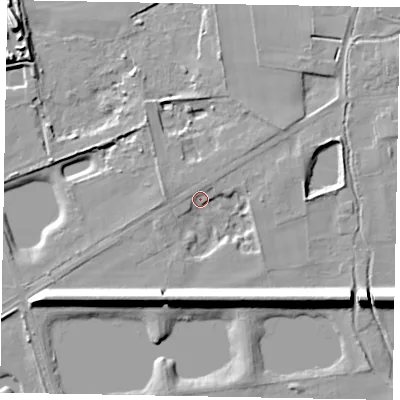 Shaded relief map of the ground around HU152NU, computed from Environment Agency LiDAR. The ground here sits at about 10 m above sea level and falls 17 m across the surrounding 800 m. Surface water reaching this point runs off ground lying to the north-north-east, 3.4 m higher.