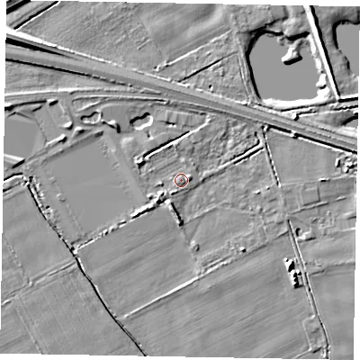 Shaded relief map of the ground around HU152PE, computed from Environment Agency LiDAR. The ground here sits at about 4 m above sea level and falls 9 m across the surrounding 800 m. Surface water reaching this point runs off ground lying to the north, 1.2 m higher.