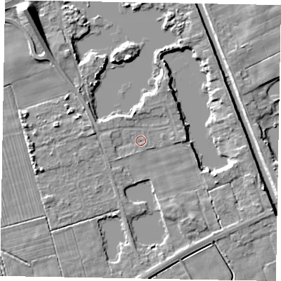 Shaded relief map of the ground around HU152PN, computed from Environment Agency LiDAR. The ground here sits at about 2 m above sea level and falls 11 m across the surrounding 800 m. Surface water reaching this point runs off ground lying to the north-north-east, 2.1 m higher.