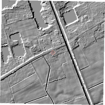 Shaded relief map of the ground around HU152PP, computed from Environment Agency LiDAR. The ground here sits at about 3 m above sea level and falls 5 m across the surrounding 800 m. Surface water reaching this point runs off ground lying to the north-north-east, 0.6 m higher.