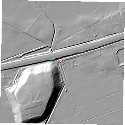 Shaded relief map of the ground around HU152QG, computed from Environment Agency LiDAR. The ground here sits at about 2 m above sea level and falls 19 m across the surrounding 800 m. Surface water reaching this point runs off ground lying to the west-north-west, 4.6 m higher.