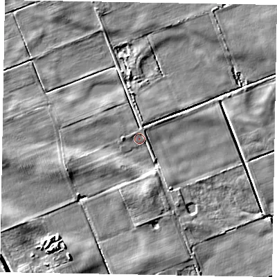 Shaded relief map of the ground around HU152QH, computed from Environment Agency LiDAR. The ground here sits at about 1 m above sea level and falls 9 m across the surrounding 800 m. Surface water reaching this point runs off ground lying to the south-south-east, 3.3 m higher.