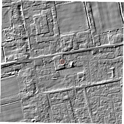 Shaded relief map of the ground around HU152QW, computed from Environment Agency LiDAR. The ground here sits at about 3 m above sea level and falls 4 m across the surrounding 800 m. Surface water reaching this point runs off ground lying to the south-south-east, 1.0 m higher.