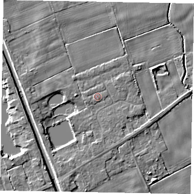 Shaded relief map of the ground around HU152QY, computed from Environment Agency LiDAR. The ground here sits at about 2 m above sea level and falls 6 m across the surrounding 800 m. Surface water reaching this point runs off ground lying to the north-east, 1.1 m higher.