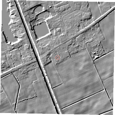 Shaded relief map of the ground around HU152RB, computed from Environment Agency LiDAR. The ground here sits at about 3 m above sea level and falls 6 m across the surrounding 800 m. Surface water reaching this point runs off ground lying to the north-west, 0.6 m higher.
