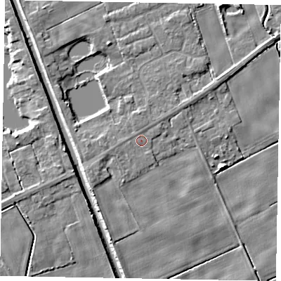 Shaded relief map of the ground around HU152RG, computed from Environment Agency LiDAR. The ground here sits at about 2 m above sea level and falls 6 m across the surrounding 800 m. Surface water reaching this point runs off ground lying to the west, 0.7 m higher.