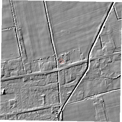 Shaded relief map of the ground around HU152RQ, computed from Environment Agency LiDAR. The ground here sits at about 3 m above sea level and falls 4 m across the surrounding 800 m. Surface water reaching this point runs off ground lying to the east-south-east, 1.0 m higher.