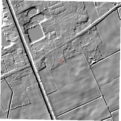 Shaded relief map of the ground around HU152RR, computed from Environment Agency LiDAR. The ground here sits at about 3 m above sea level and falls 6 m across the surrounding 800 m. Surface water reaching this point runs off ground lying to the north-north-east, 0.5 m higher.