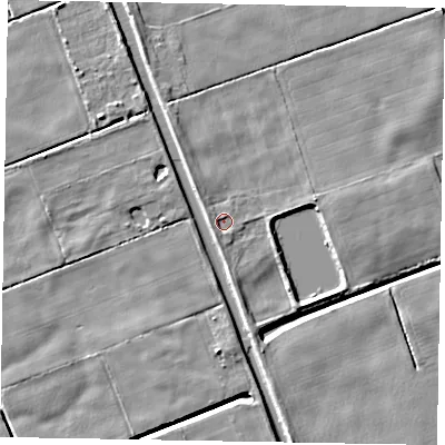 Shaded relief map of the ground around HU152RX, computed from Environment Agency LiDAR. The ground here sits at about 2 m above sea level and falls 5 m across the surrounding 800 m. Surface water reaching this point runs off ground lying to the west, 1.2 m higher.