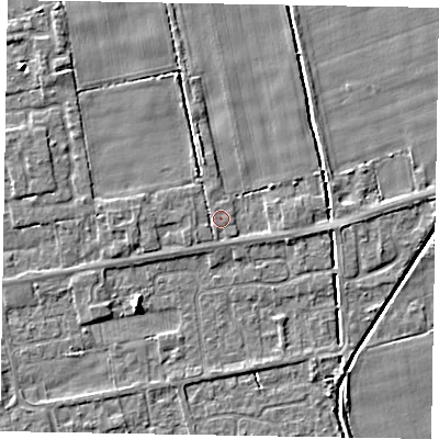 Shaded relief map of the ground around HU152SA, computed from Environment Agency LiDAR. The ground here sits at about 4 m above sea level and falls 4 m across the surrounding 800 m. Surface water reaching this point runs off ground lying to the north-north-west, 2.5 m higher.