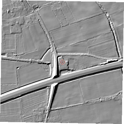 Shaded relief map of the ground around HU152SB, computed from Environment Agency LiDAR. The ground here sits at about 6 m above sea level and falls 9 m across the surrounding 800 m. Surface water reaching this point runs off ground lying to the west, 1.0 m higher.
