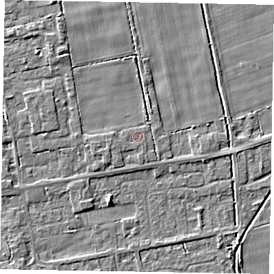 Shaded relief map of the ground around HU152SD, computed from Environment Agency LiDAR. The ground here sits at about 4 m above sea level and falls 4 m across the surrounding 800 m. The ground contributing surface water to this point lies to the west-north-west.